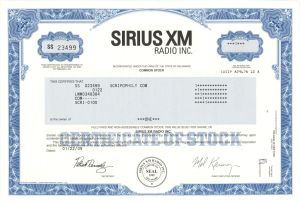 Sirius XM Radio Inc. - 2009 dated Stock Certificate