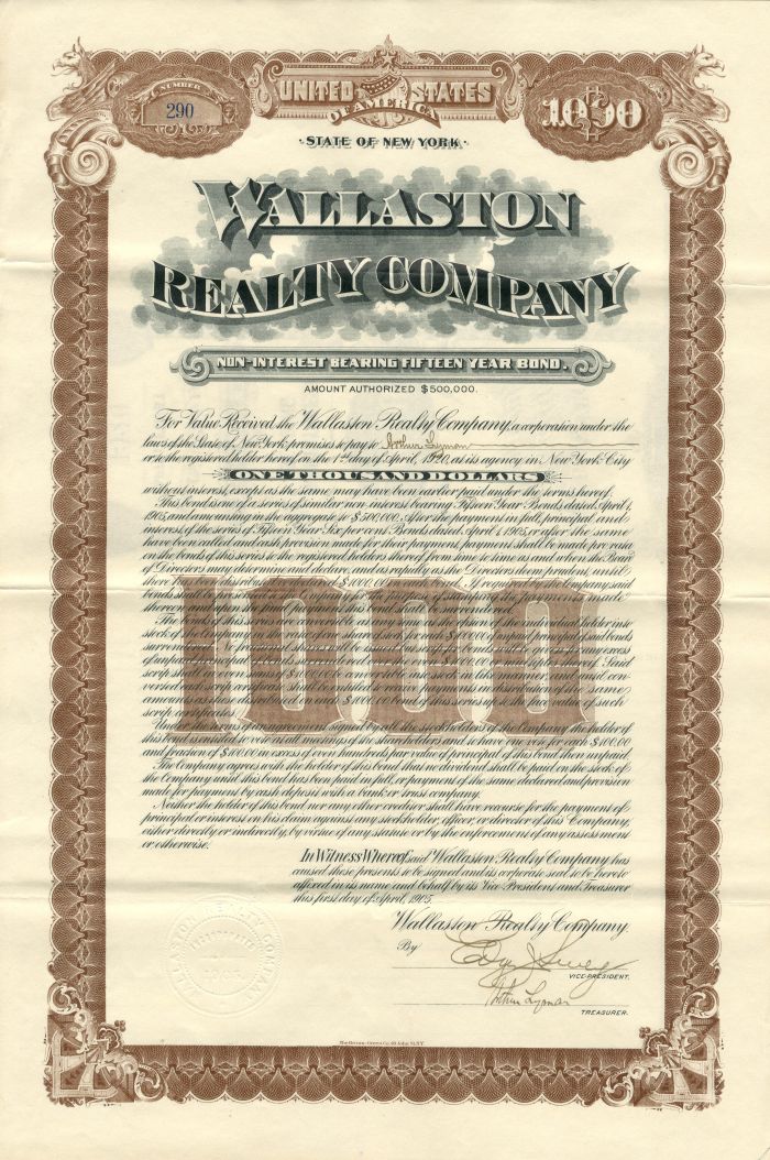 Wallaston Realty Co. - $1,000 Bond