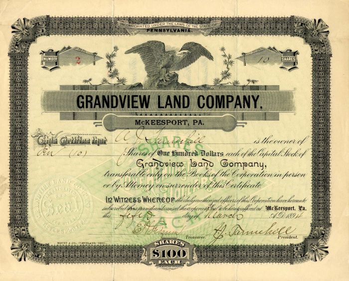 Grandview Land Co. - Stock Certificate