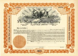 Pier Realty and Holding Co. - Real Estate Unissued Stock Certificate