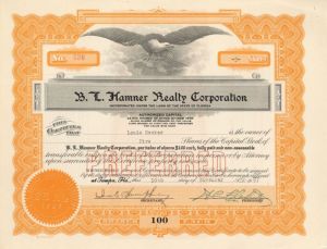 B. L. Hamner Realty Corporation - Stock Certificate