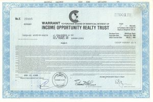 Income Opportunity Realty Trust - Stock Certificate