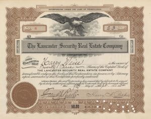 Lancaster Security Real Estate Co. - 1914 dated Stock Certificate