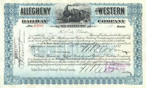Allegheny and Western Railway Co. - 1920-59 dated Railroad Stock Certificate