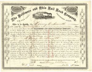 Baltimore and Ohio Railroad - 1880's-90's dated Railway Stock Certificate