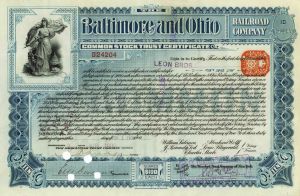 Baltimore and Ohio Railroad Co. - Railway Stock Certificate - Monopoly Game Board Railroad