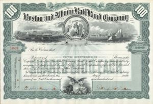 Boston and Albany Railroad Co. - Partially Unissued Railway Stock Certificate