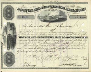 Boston and Providence Railroad Co. - 1890's-1920's dated Railway Stock Certificate