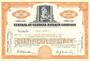 Central of Georgia Railway Co. - 1950's dated Georgia Railroad Stock Certificate