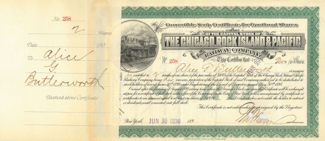 Chicago, Rock Island and Pacific Railway - Stock Certificate