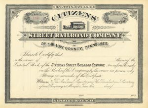 Citizens Street Railroad Co. - Unissued Railway Stock Certificate