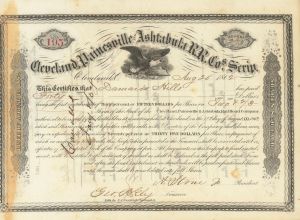 Cleveland, Painesville and Ashtabula Rail Road Co. - 1860's dated Railway Stock Certificate