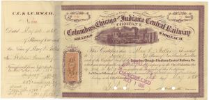 Columbus, Chicago & Indiana Central Railway - Railroad Stock Certificate with Revenue