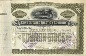 Consolidated Traction Co. - 1896-1899 dated Stock Certificate