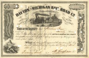 Dayton and Michigan Railroad - Railway Stock Certificate