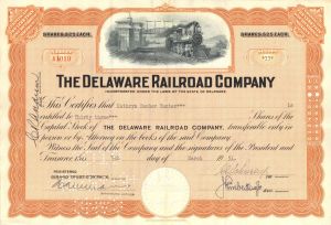 Delaware Railroad Co. - dated 1940's-60's Railway Stock Certificate