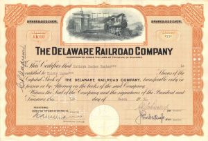Delaware Railroad Co. - 1940's-60's dated Railway Stock Certificate