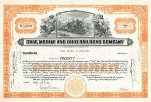 Gulf, Mobile and Ohio Railroad Co. - Railway Stock Certificate - Great History