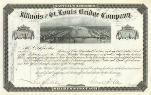 Illinois and St Louis Bridge (Railway Bridge) - 1880's dated Railroad Bridge Unissued Stock Certificate