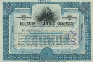 Illinois Traction Co. - dated 1915-20's Illinois Railroad Stock Certificate