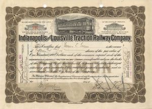 Indianapolis and Louisville Traction Railway Co. - 1915 or 1920 dated Stock Certificate