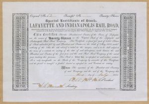 Lafayette and Indianapolis Railroad - Stock Certificate