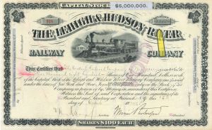 Lehigh and Hudson River Railway Co. - High Denominations Railroad Stock Certificate from New Jersey, New York & Pennsylvania