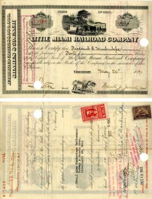 Little Miami Railroad Co. - 1890's dated Railway Stock Certificate
