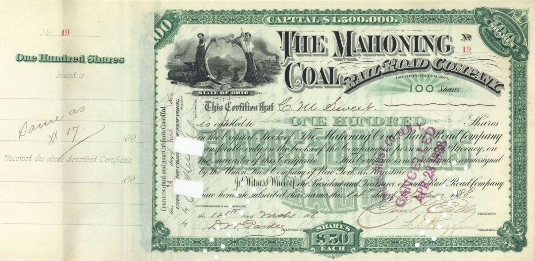 Mahoning Coal Railroad Co. - Stock Certificate