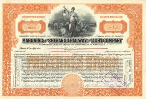 Mahoning and Shenango Railway and Light Co - Stock Certificate