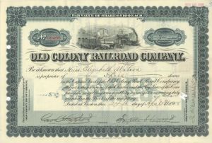 Old Colony Railroad Co. - 1908 dated Massachusetts Railway Stock Certificate