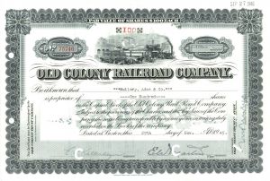 Old Colony Railroad Co. - 1920's-40's dated Massachusetts Railway Stock Certificate