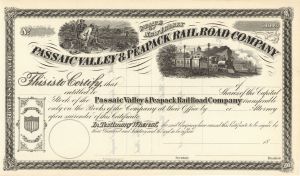 Passaic Valley and Peapack Railroad Co. - 1860's circa Unissued New Jersey Railway Stock Certificate