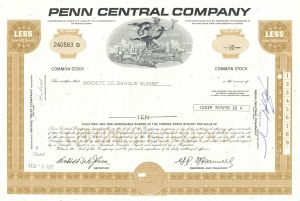 Penn Central Co. - dated 1970's Pennsylvania Railway Stock Certificate - Great Railroad History