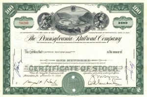 Pennsylvania Railroad Co. - 1950's-60's dated Railway Stock Certificate - Monopoly Game Railroad