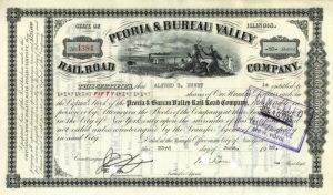 Peoria and Bureau Valley Railroad Co. - 1880's-1950's dated Indian Vignette Railway Stock Certificate