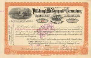 Pittsburgh, Mckeesport and Greensburg Railway - dated 1900's Electric Railroad Stock Certificate