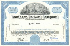Southern Railway Co. - 1960's dated Railroad Stock Certificate - Great History