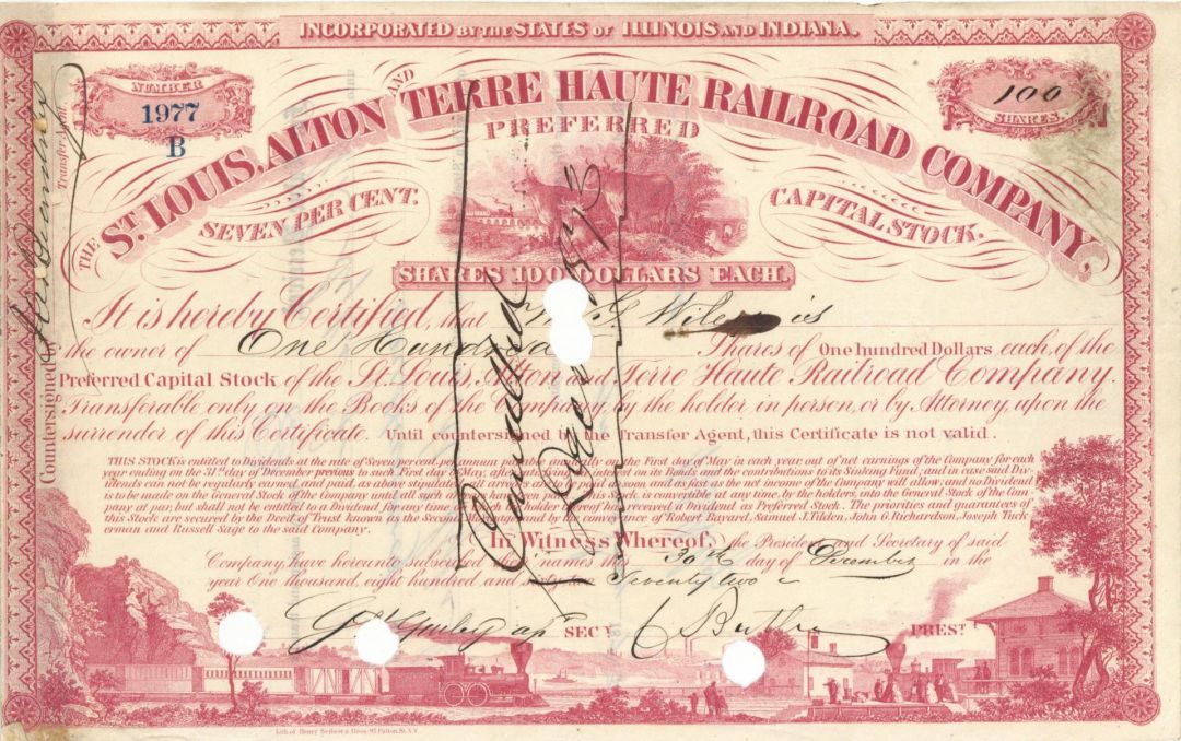 St Louis, Alton and Terre Haute Railroad Co. - Stock Certificate