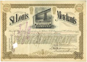 St. Louis Merchants Bridge Co. - circa 1890's Railway Bridge Co. Stock Certificate