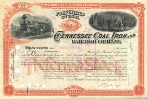 Tennessee Coal, Iron and Railroad Co. - Railway Stock Certificate - Gorgeous Design