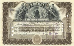 Vandalia Railroad Co. - 1913 dated Illinois Railway Stock Certificate - Fantastic Design
