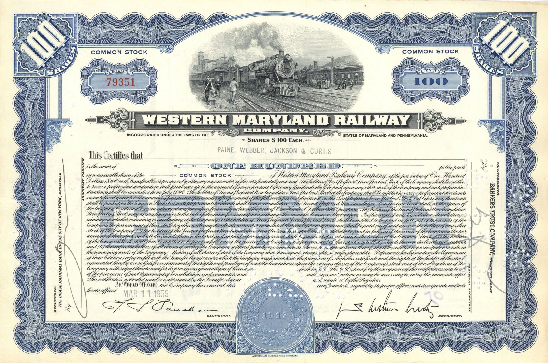 Western Maryland Railway Co. - Railroad Stock Certificate