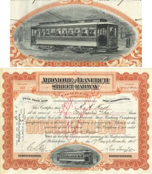 Ardmore and Llanerch Street Railway - 1900-30's dated Philadelphia, Pennsylvania Railroad Stock Certificate
