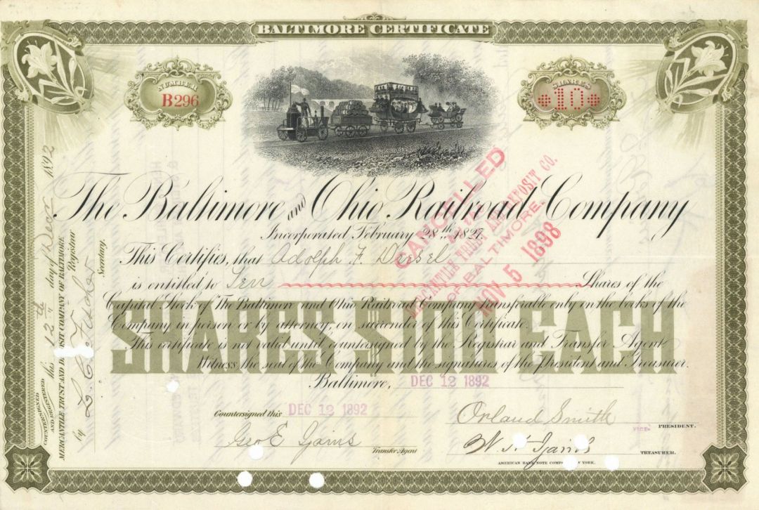 Baltimore and Ohio Railroad - Stock Certificate