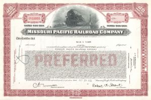 Missouri Pacific Railroad Co. - 1950's dated Stock Certificate