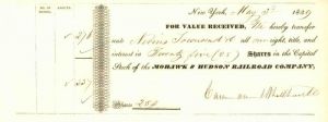 1839 Dated Mohawk and Hudson River Railroad Stock Transfer