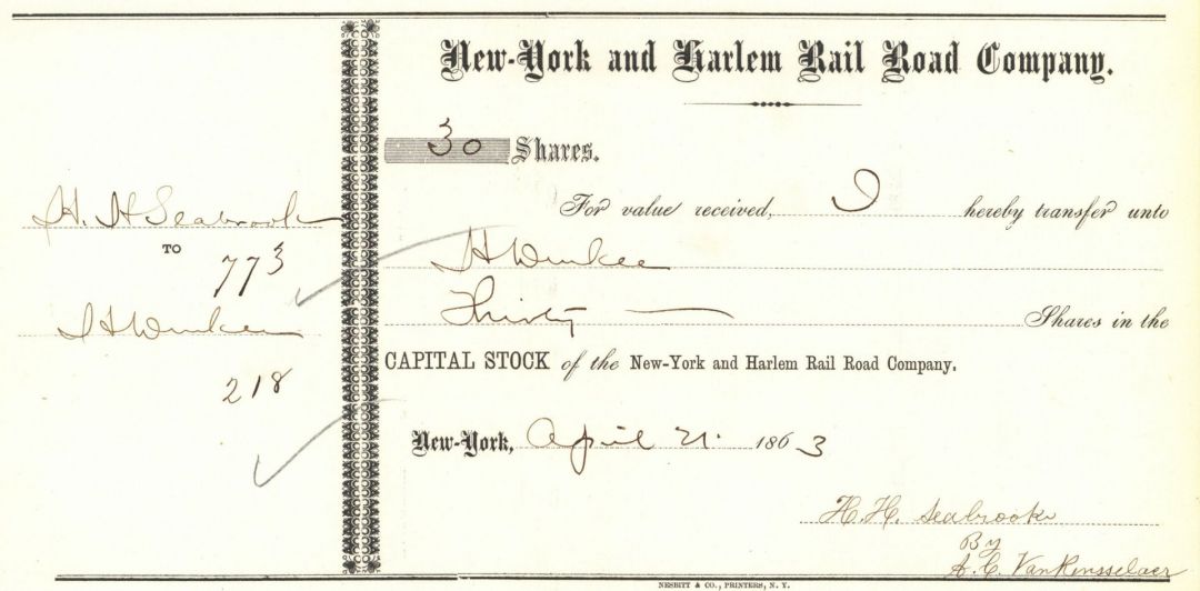 New York and Harlem Railroad - Railway Transfer Receipt - Awesome History