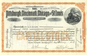 Pittsburgh, Cincinnati, Chicago and St. Louis Railroad Co. - 1890's-1920's dated Railway Stock Certificate