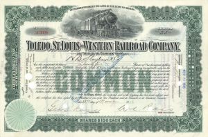 Toledo, St. Louis and Western Railroad Co. - 1916 dated Stock Certificate